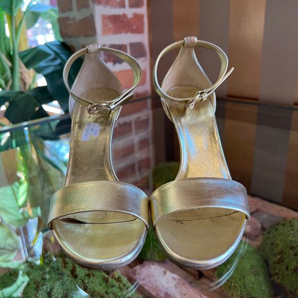 GUCCI Gold Leather Cork Wedges Sandals SZ9.5B - Picture 3 of 9